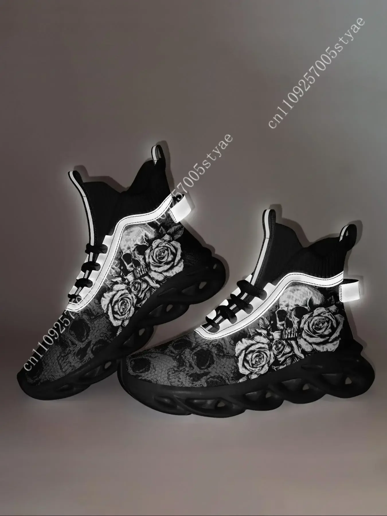 Men's Floral Skull Print Lace Up Front Fashion Boots, Colorblock High Top Boots for Men, Comfort Lightweight Sports Running Shoe