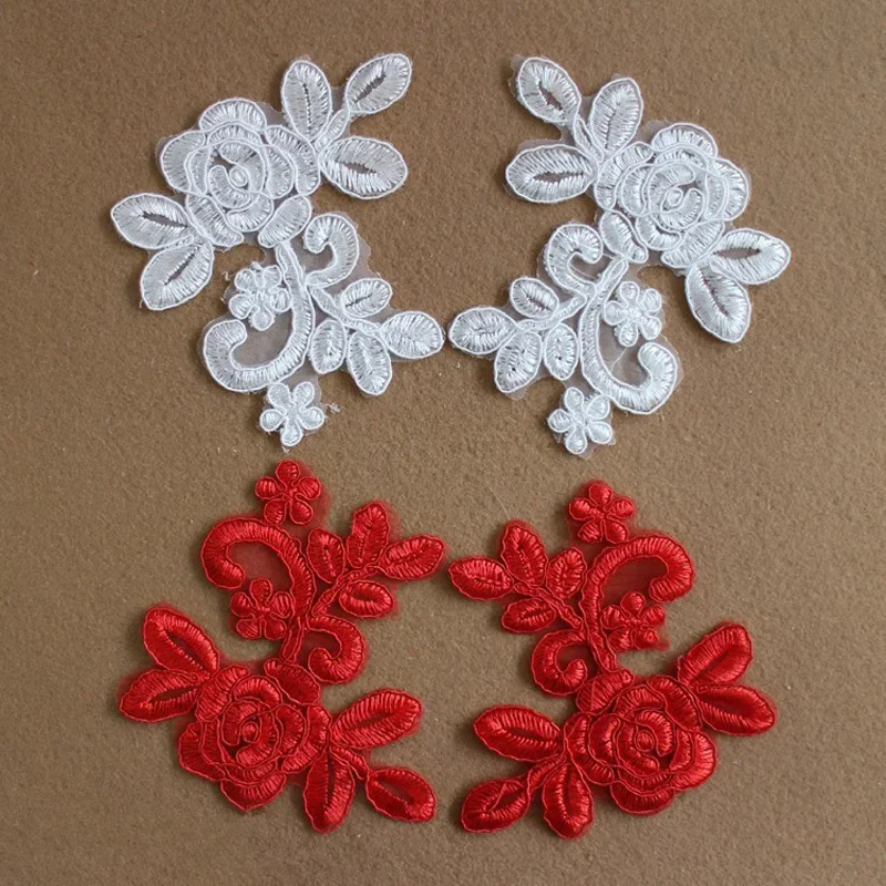 Applique in pizzo ricamato, bianco reale e rosso, accessori in pizzo fai da te, vendita calda, 10.5x8.5cm, 5 paia, 10 pezzi