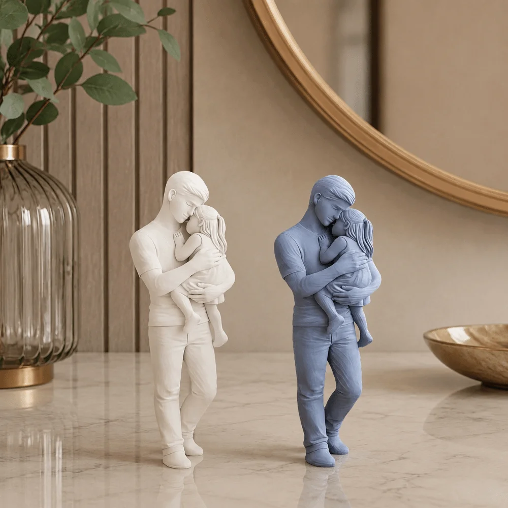 3D Printed Father and Girl Statues Creative Standing Desktop Girl Figurine Decoration Cute Hug Kids Sculpture Desktop Use