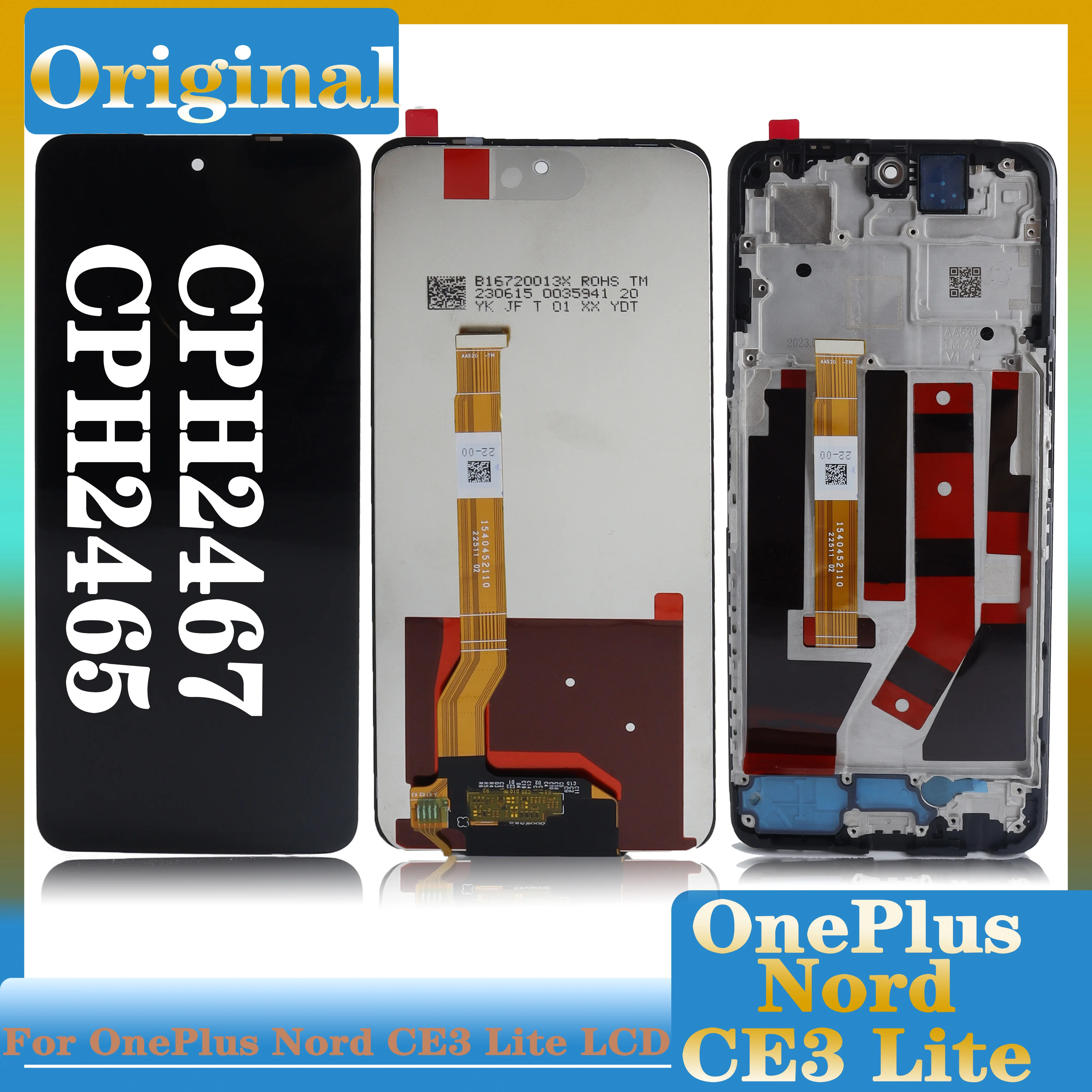 LCD Display with Frame Touch Screen Replacement, Digitizer Assembly for OnePlus Nord CE3 Lite, CPH2467, CPH2465, 6.72‘’