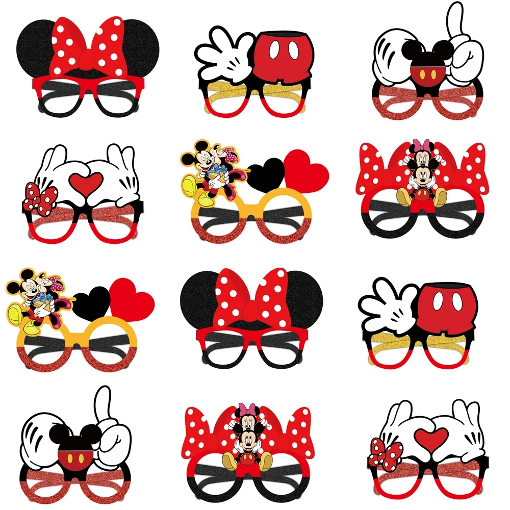 Disney Mickey Mouse Birthday Decorations Paper Party Glasses Birthday Minnie Mouse Masks Party Favors Photo Booth Props for Kid