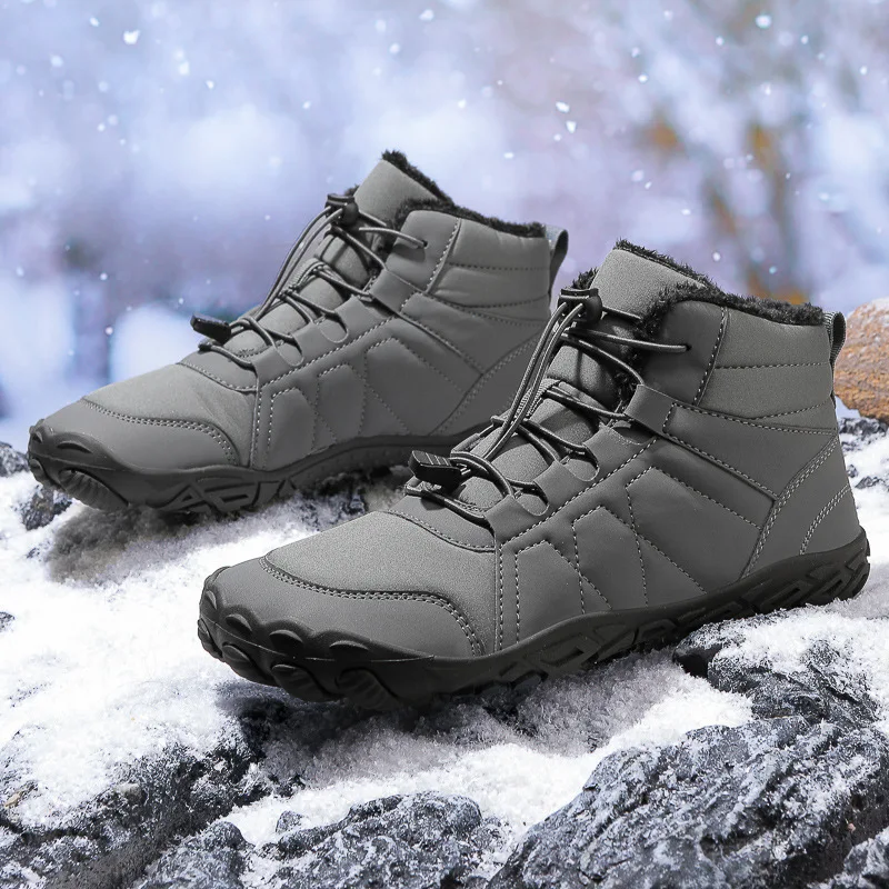 New men's snow boots bare foot plus pile thickened single shoes waterproof non-slip cotton boots  M1037