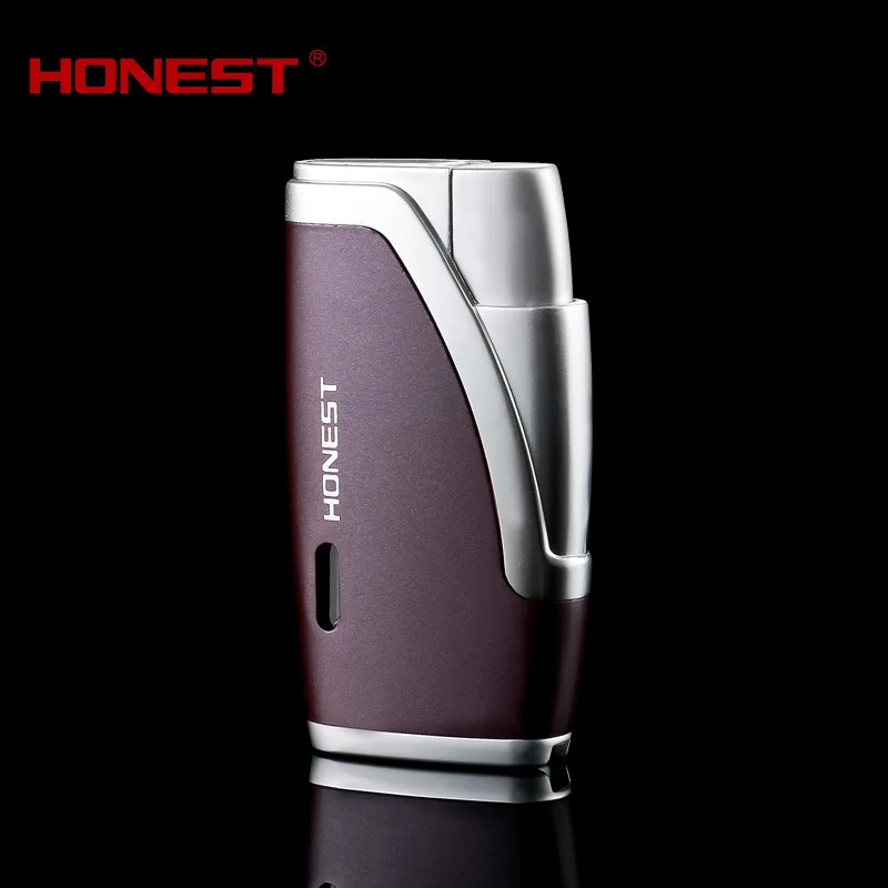 HONEST Double Jet Windproof Blue Flame Butane Gas Torch Lighter Visible Gas Window Cigar Diamond Cigar Lighters Smoking Gadgets