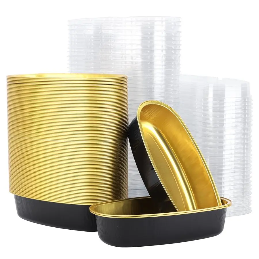 

Mini Loaf Pans with Lids, 100 Pack 6 Inch 350ml 12oz Disposable Aluminum Cake Tins Oval Small Cheesecake Loaf Bread Molds Tins O