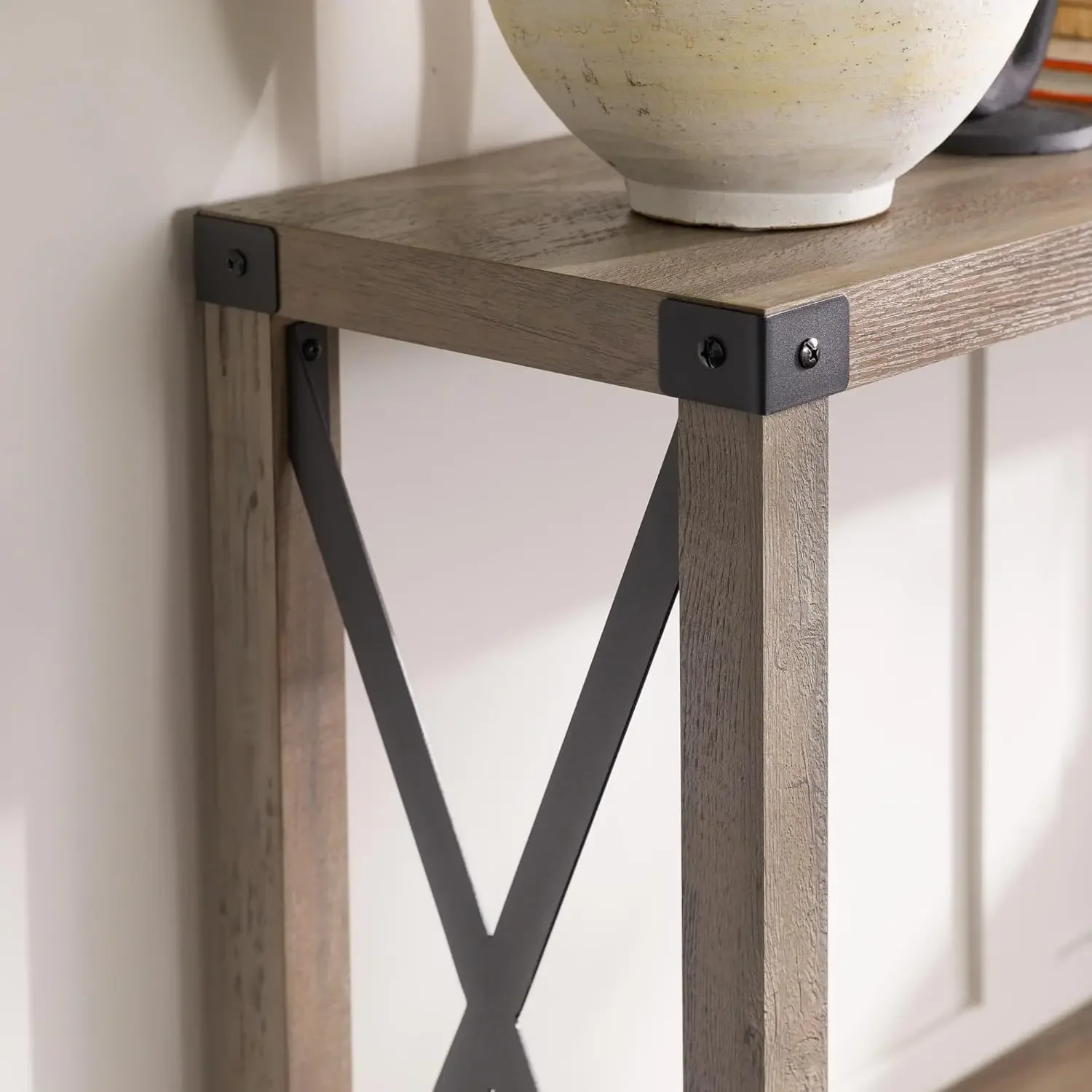 Mesa de entrada X de metal Sedalia Modern Farmhouse, 46 polegadas, cinza