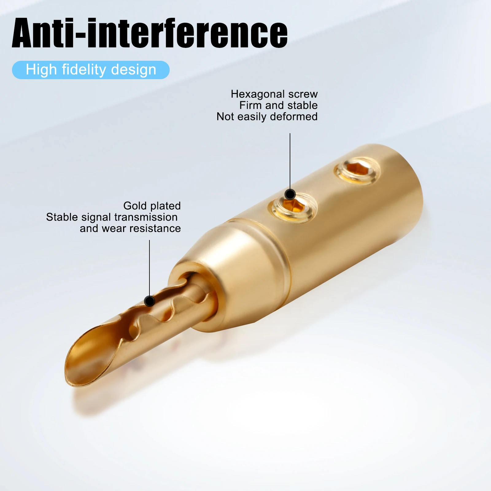 BA1419/1417R/1417S Plugue conector banana tipo Z banhado a ouro/ródio/prata (4,5 mm) para cabos de alto-falante de reprodutor de CD de amplificador de áudio Hi-fi