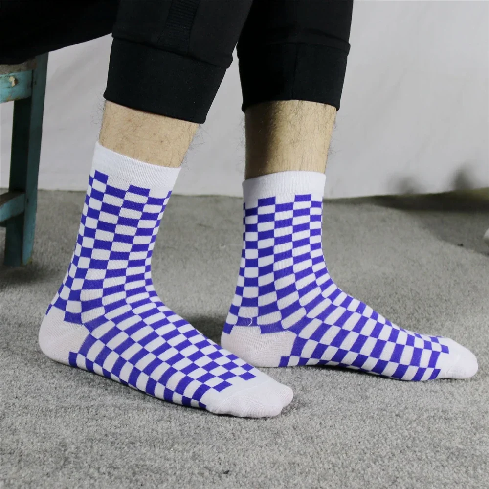 Korea Harajuku Trend Men Checkerboard Socks Geometric Checkered Hip Hop Cotton Women Unisex Streetwear Novelty Sokken Dropship