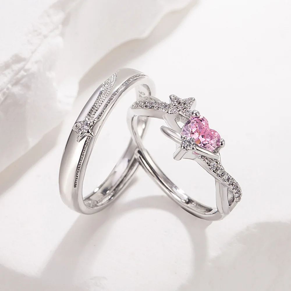 

Модное кольцо из стерлингового серебра 925 пробы с милой планетой для пары, инкрустированное розовым цирконом «Любовь», подарок на день рождения, свадьбу, годовщину