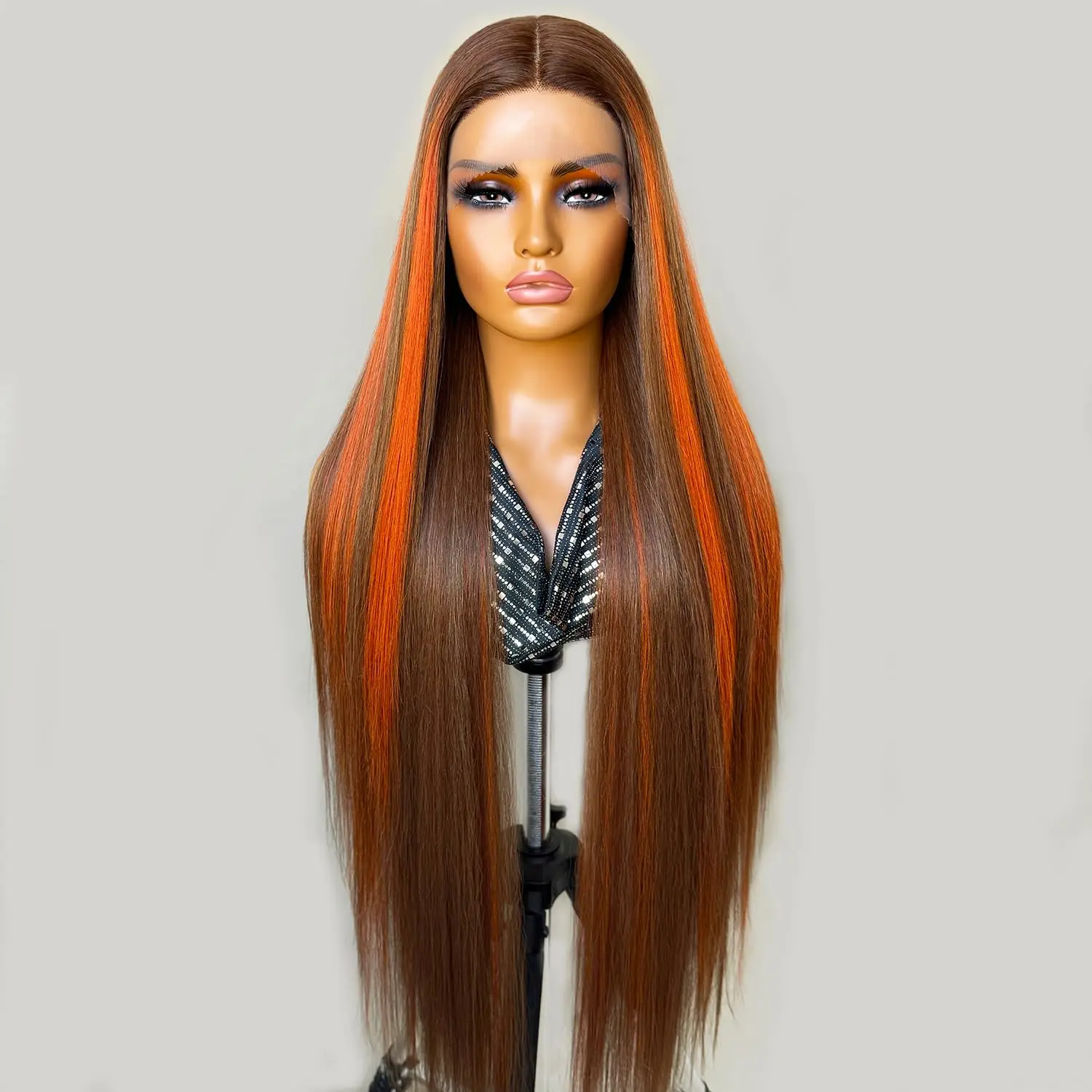 

4/350 Ombre Highlight Wig Human Hair Straight 13x6 Hd Lace Front Wig 200% Density 30 Inch Orange Ginger Brown Human Hair Wig