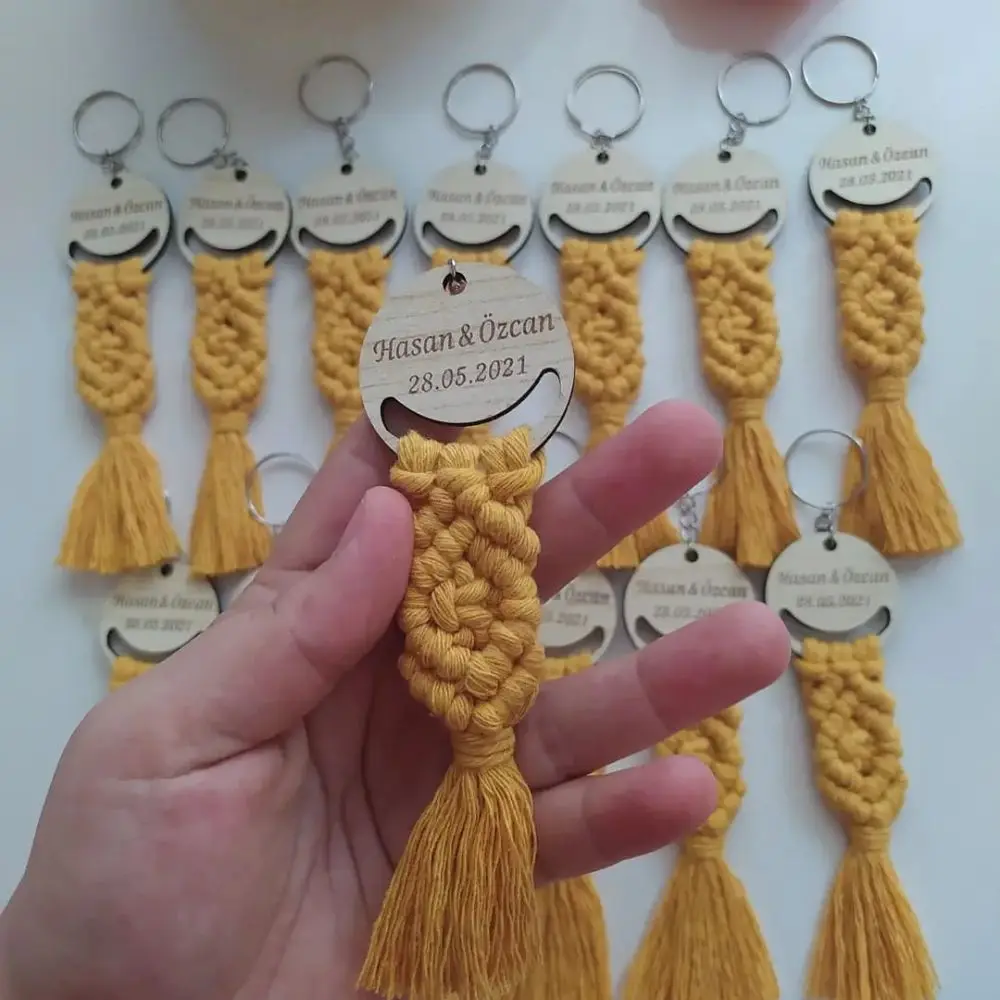 Handmade İsme Custom Wood Fancy Macrame Keychain 50 PCs Each Kind Of Organization And At the Event With You