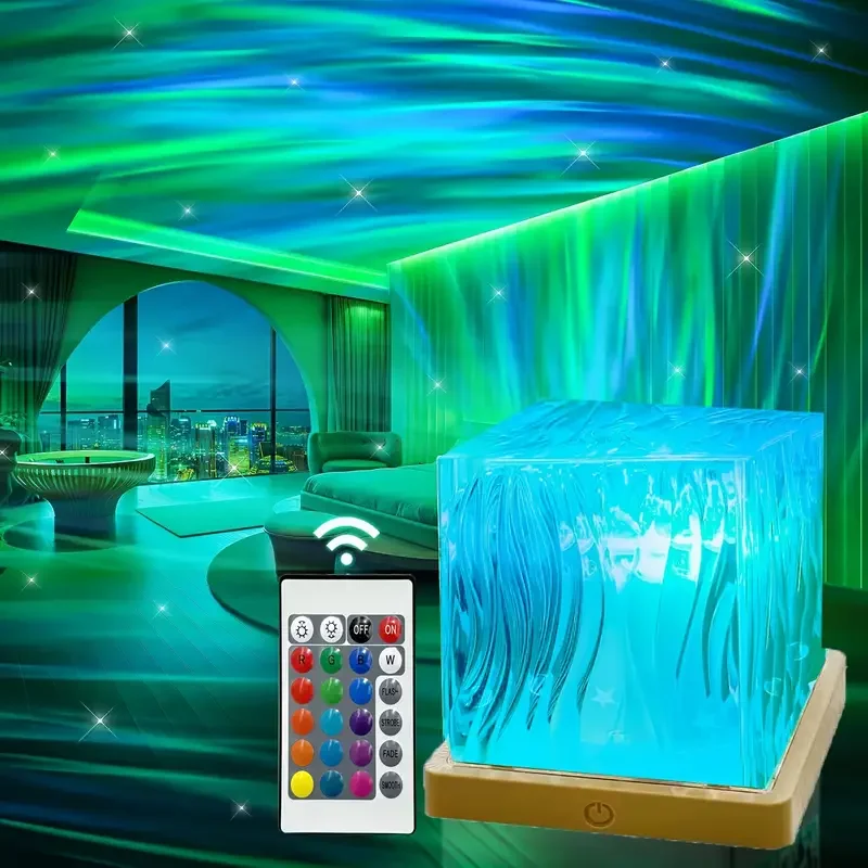 1pc Modern Aurora Borealis Night Light Projector 16Color USB Powered Lamp with Remote Control for Living Room and Bedrooms