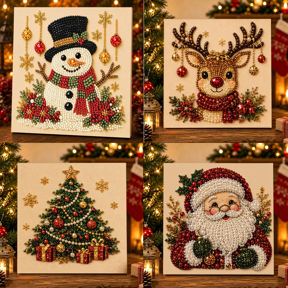 Christmas Pearl Painting Art Kit With Frame, DIY Pearl Art Craft Kit Diamond Dots Beads Handmade Painting For Home Decor Items
