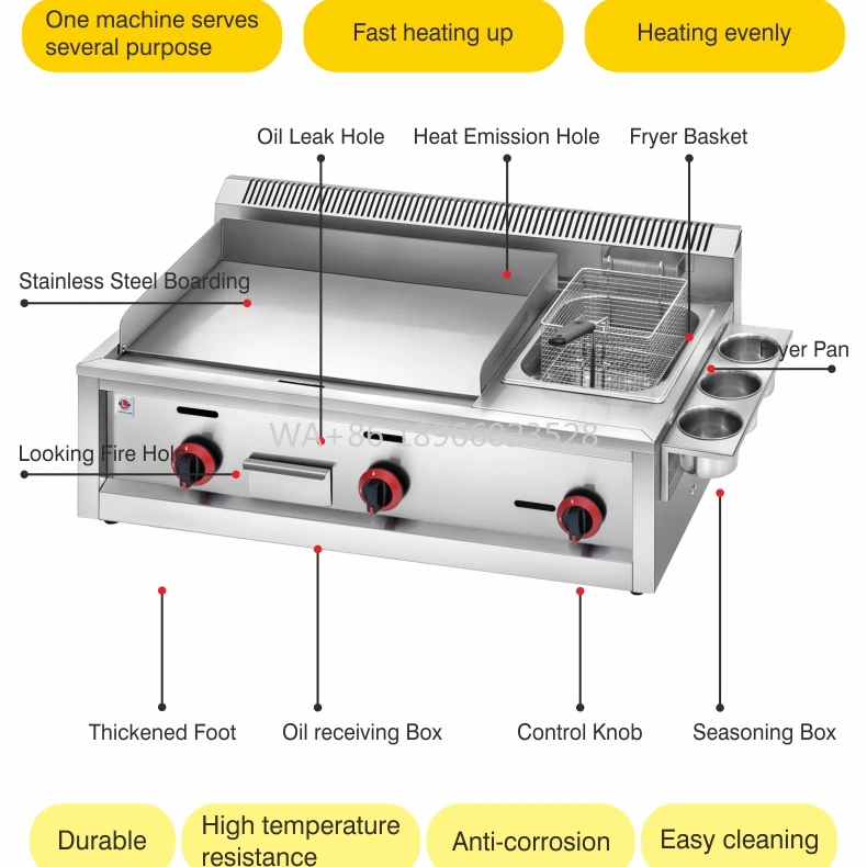 

BQ плоский гриль-гриль фритюрница из нержавеющей стали полнофункциональная комбинированная газовая плита на столешнице многофункциональная теппаньяки блины B
