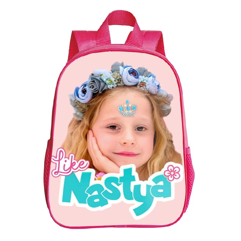 Mochilas rosa impermeável para meninas pré-escolares, como Nastya Print, Kindergarten Bag, bonito criança Bookbag, mochilas escolares, 12"