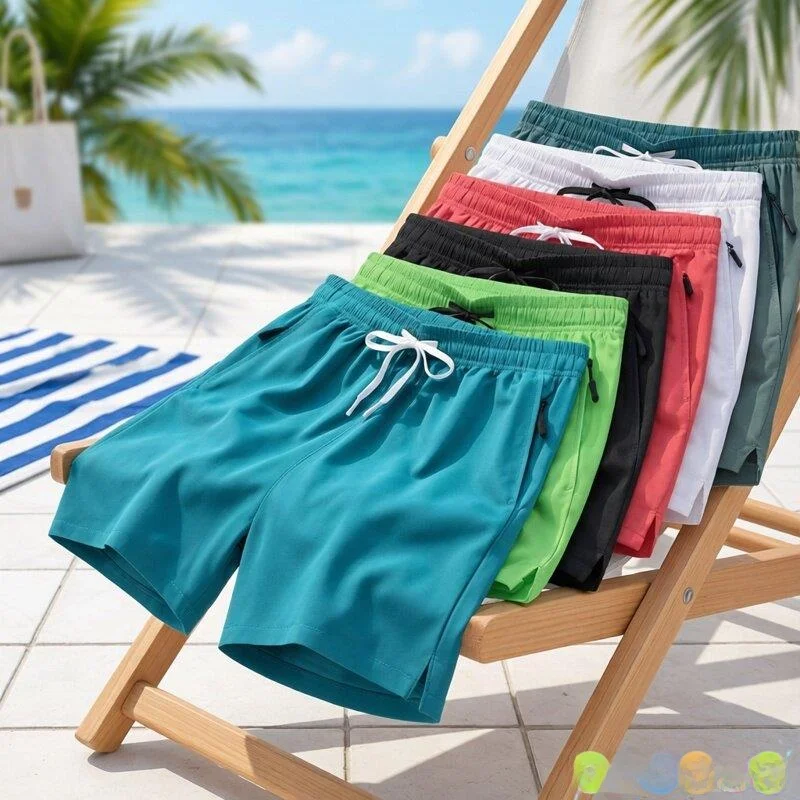 

Loose Elastic Waist Shorts Men's Ice Silk Running Summer Shorts Casual Beach Quick Dry Pocket Polyester Fiber Sports Shorts