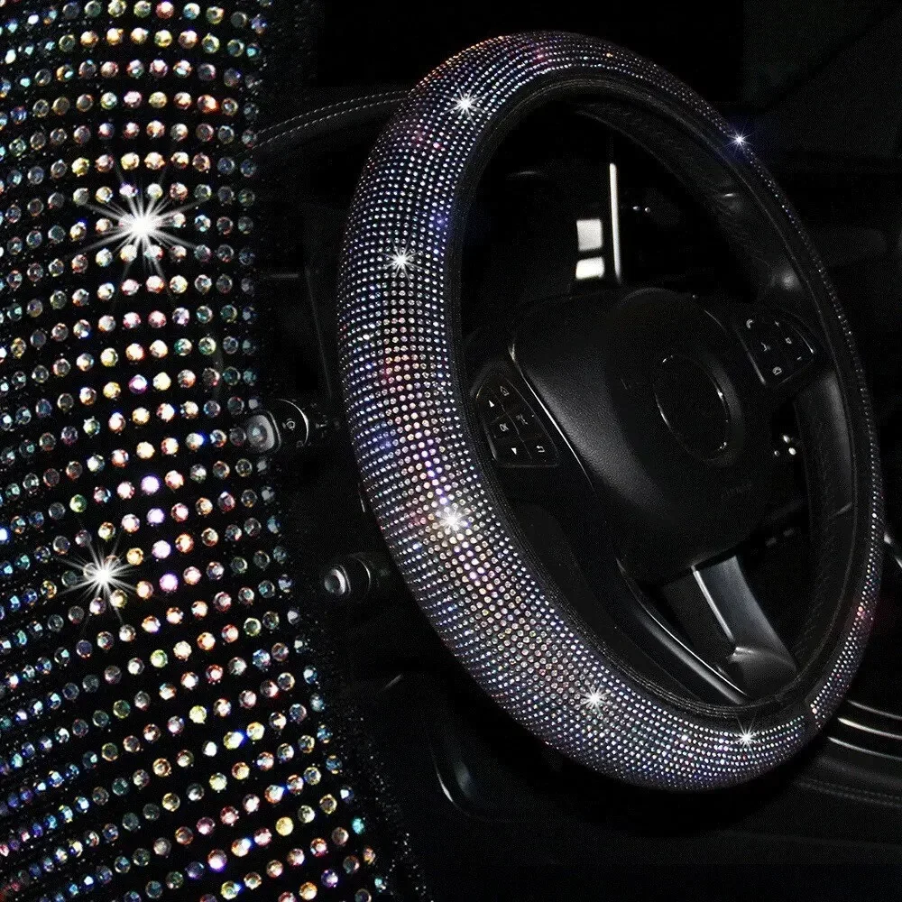 Car Steering Wheel Cover With Crystal Diamond Sparkling Auto Vehicle Decoration Protector Steering Car Wheel image 4