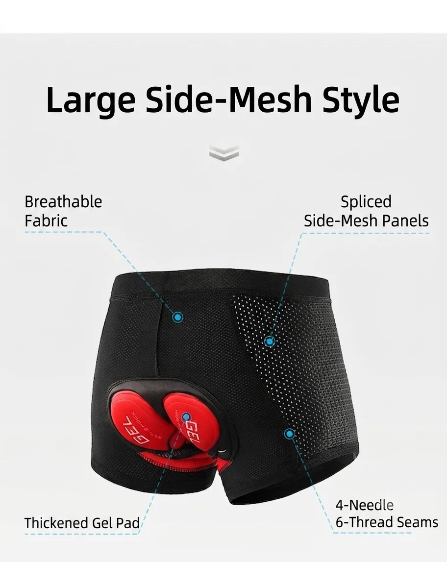 Direktverkauf ab Werk: Gepolsterte Fahrradshorts für Männer und Frauen, atmungsaktive 3D-Gel stoßfeste Fahrradunterhose, MTB-Straßenshorts auf Lager. – Detail 14