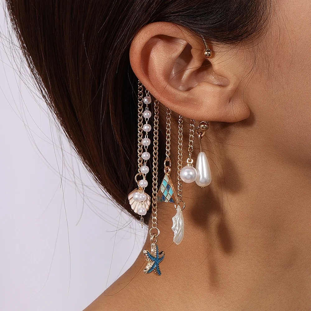 Aihua 新自由奔放に生きるパールヒトデ巻貝クリップイヤリ - Tassel Earrings Boho のレビューと価格