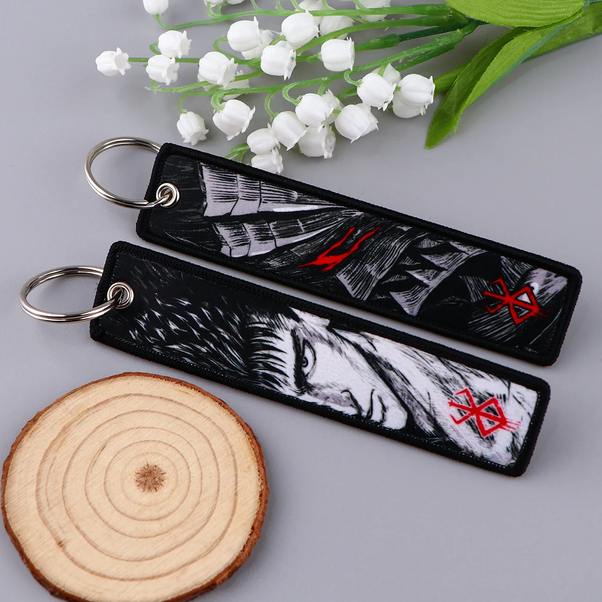 Japanese Anime Berserk Cartoon Double Sided Embroidery Keychains Car Key Chains Key Ring Jewelry Accessories Gift