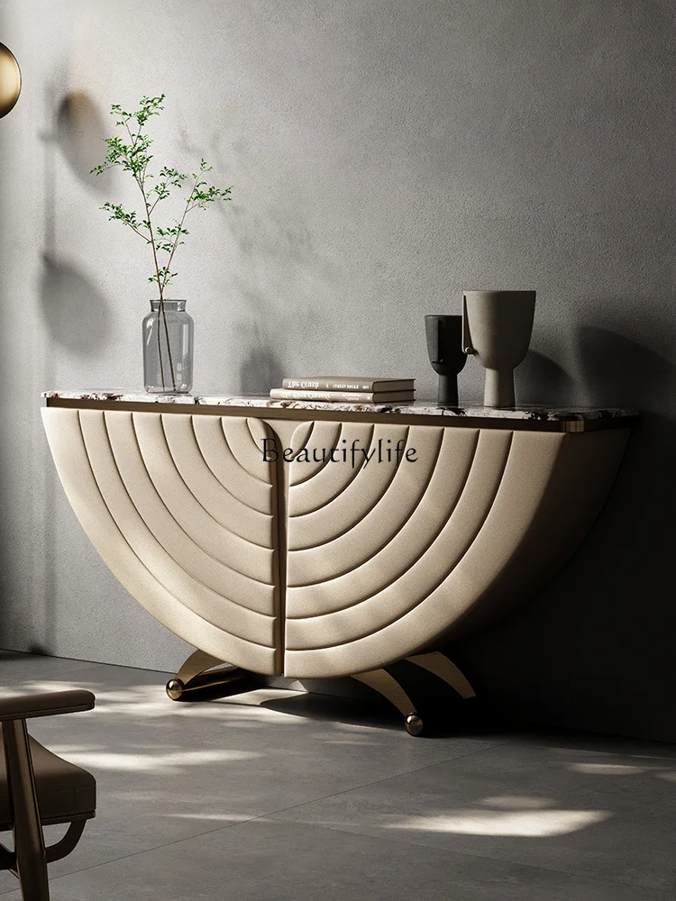 Light Luxury Console Villa Entrance Wall Side View Marble Console Tables