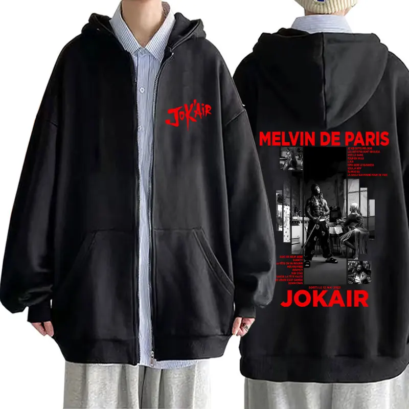 

Rapper Jok'air Melvin De Paris Graphic Zipper Hoodie Men Women Hip Hop Fashion Pop Music Zip Up Hoodies Casual Vintage Hoodies
