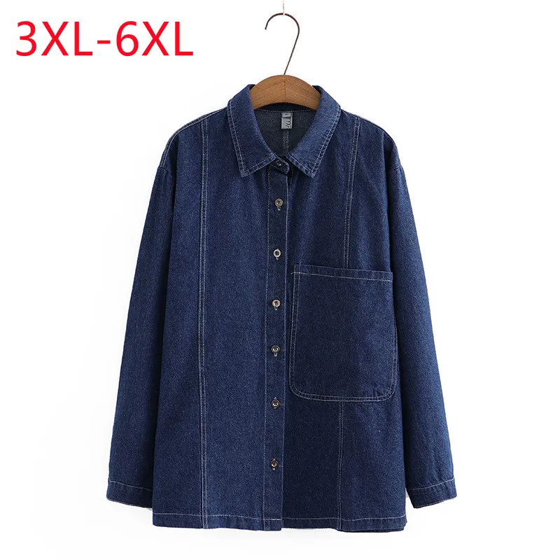 New 2023 Ladies Spring Autumn Plus Size Tops For Women Large Size Blouse Long Sleeve V-neck Denim jacket Shirt 3XL 4XL 5XL 6XL