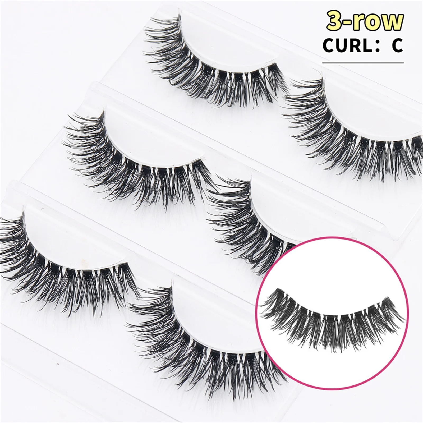 Full strips Dramatic False Eyelashes  Fluffy Curled up Transparent Band Wispy lashes Natural Makeup Party Cosplay