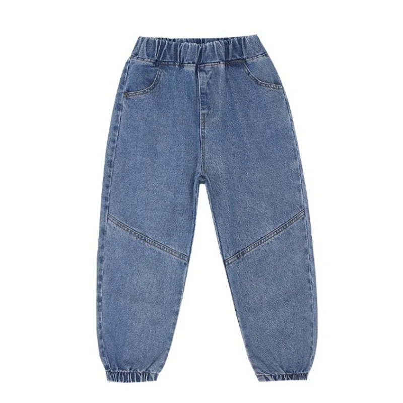 New Spring Autumn Pocket Black Kids Jeans Elastic Waist 2-13 Years Old Boys Girls Denim Trousers Cute Children Pants