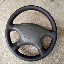 for Mitsubishi Pajero Sport 2004 Montero Sport 2004 Hand-Stitch Black Leather&Carbon Fiber Car Steering Wheel Cover