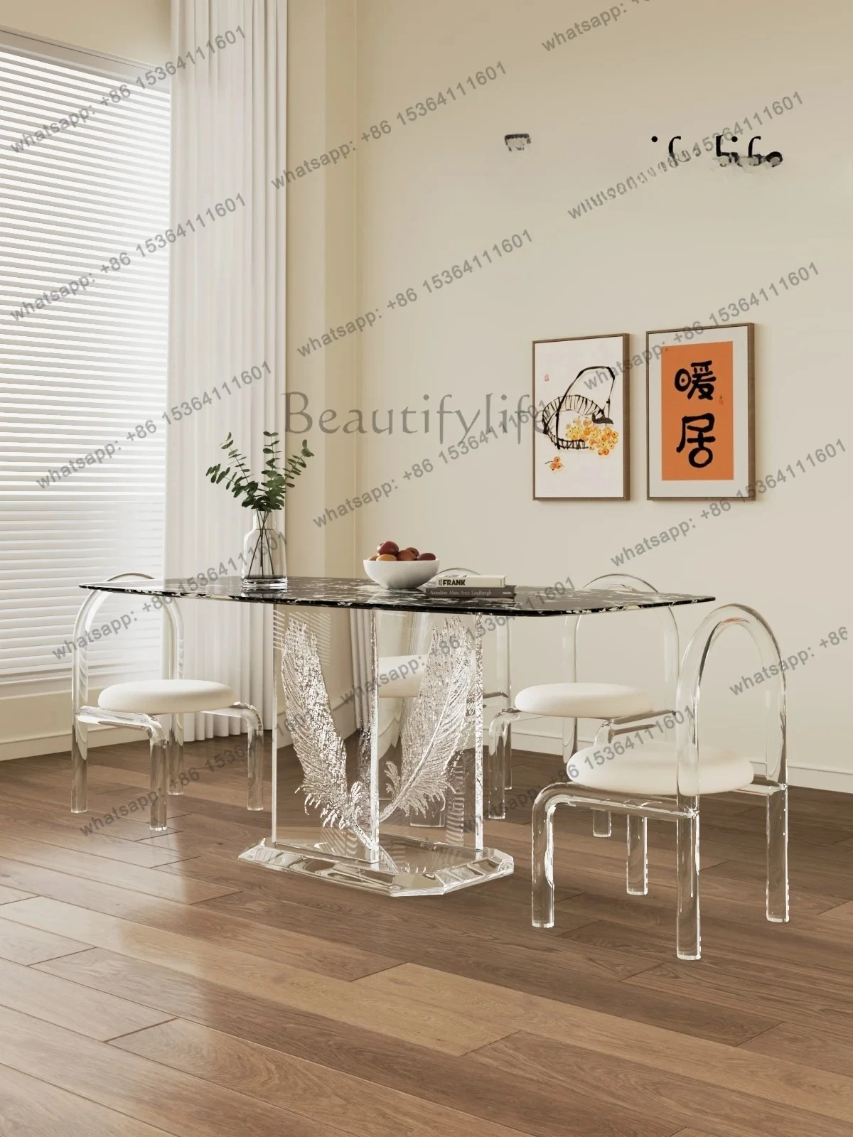 

Акриловый подвесной мраморный обеденный стол из сверхкристаллического камня, скандинавский бытовой небольшой квартирный современный простой обеденный стол