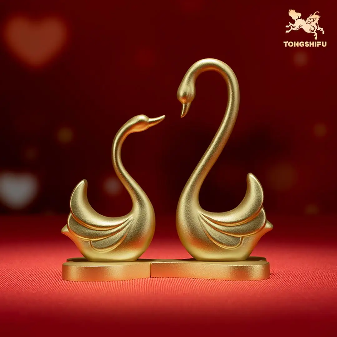 

A Pair of Swans Symbolizing Lifelong Companionship with Matching Hearts Copper Ornament