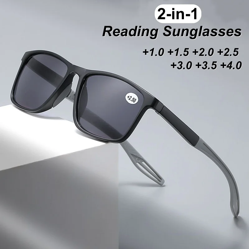 

Classic Square Frame 2-in-1 Men's Reading Glasses Ultra Light Neutral Single Lens Multi-purpose Anti Blue Light Glasses