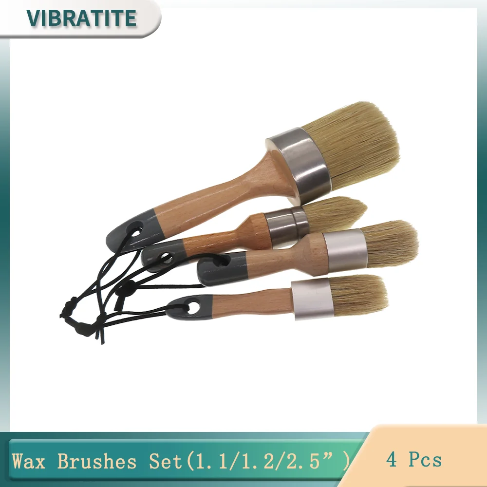 Chalk Paint Brush Wax Brushes Set 4Pcs Natural Bristle Paint Brushes with Wooden Handle Chalk Paint Brushes for Paint Furniture