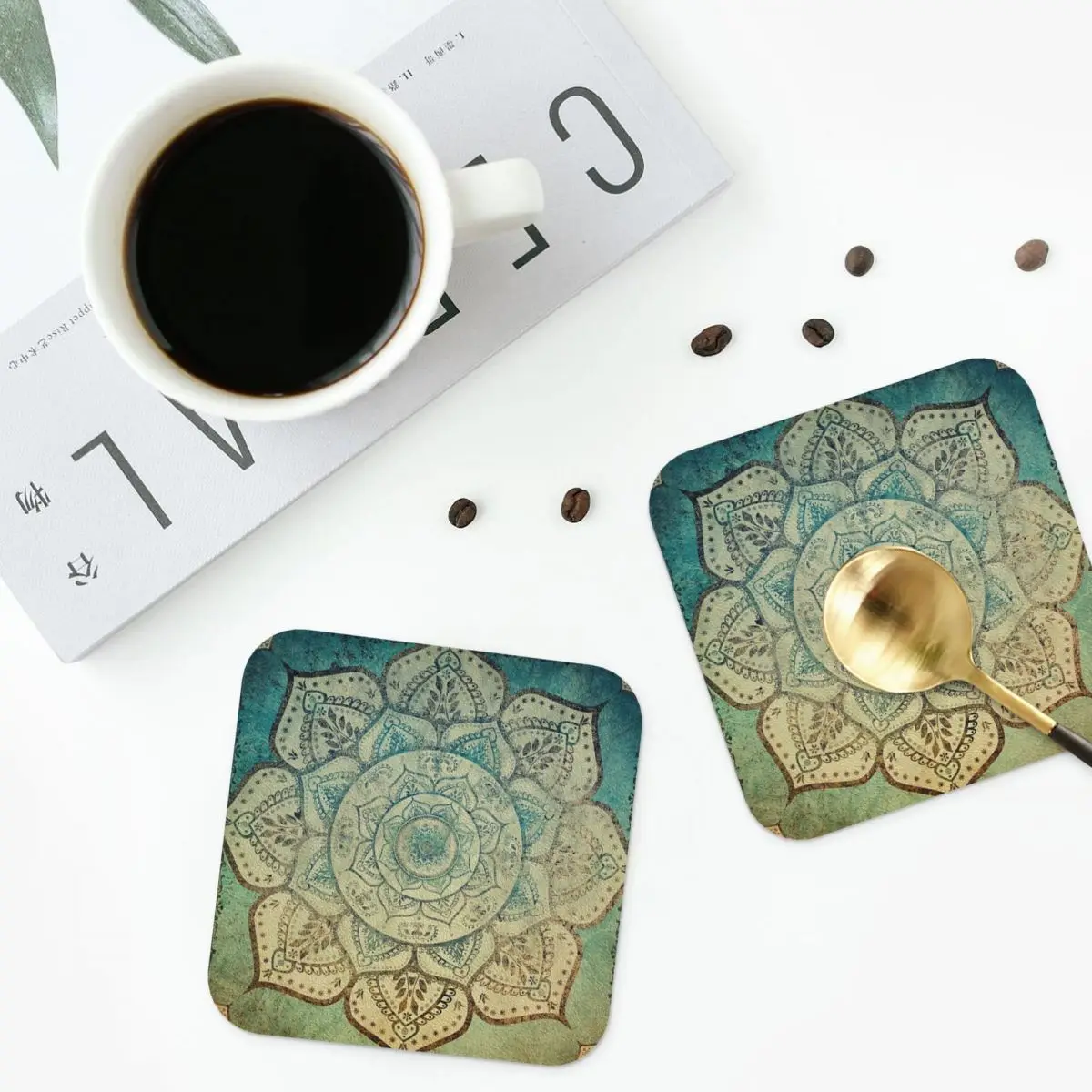 Faded Indian Mandala Vintage Meditation Mandala Coaster Table Decoration And Accessorie Kitchen Absorbent Napkins Mat Coffee Mat