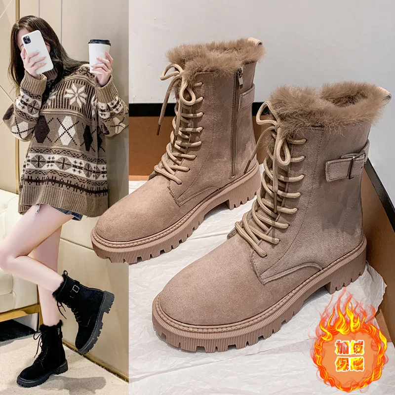 Botas de nieve con plataforma para mujer, zapatos informales de felpa gruesa, antideslizantes, con cremallera, cálidos, a la moda, invierno, 2023