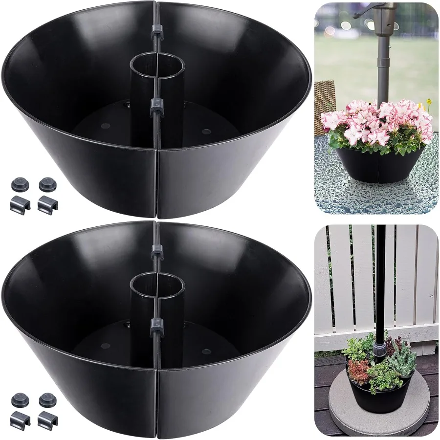 

2 Packs Umbrella Planter for Patio Table PVC Half Circle Planter Pot Fits Umbrella Poles Up to 2 Diameter Planters Container Um