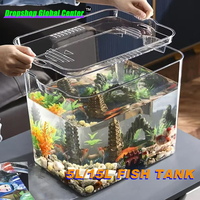 PET New Fish Tank Acrylic Box Transparent Fishbowl with Lid Aquarium Drop Resistant HydroponicTank Turtle Ecological BreedingBox