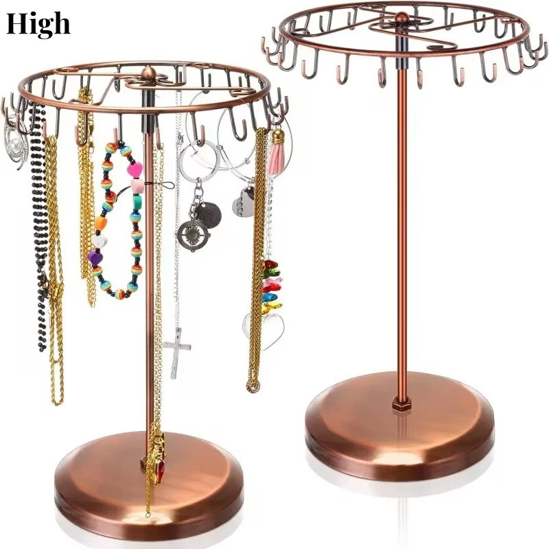 

Вращающаяся металлическая подставка для ювелирных изделий, съемная подвесная полка с 23 крючками, органайзер для ожерелий, браслетов, колец, стеллаж для демонстрации ювелирных изделий