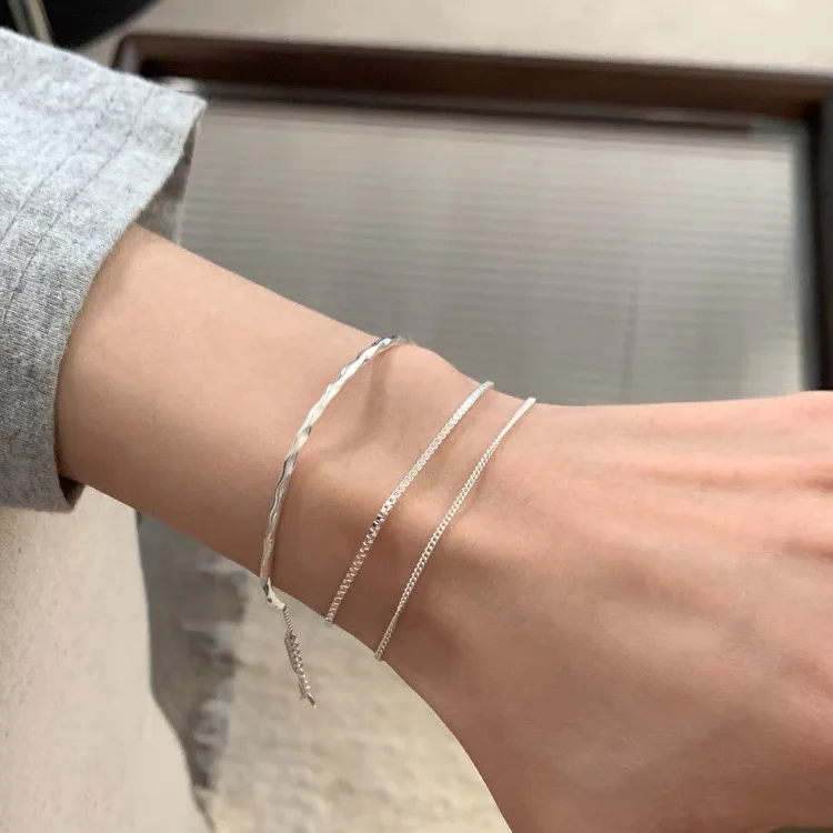 

100% Solid 925 Sterling Silver Retro Bracelet for Women Men Vintage Handmade Double Layers Bracelet Birthday Gift