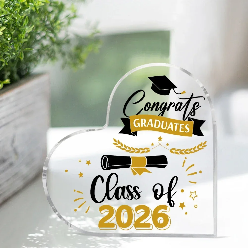 Heart Acrylic Plaque Congrats Graduates Class of 2026 Graduation Cap Diploma Desk Decor Gift