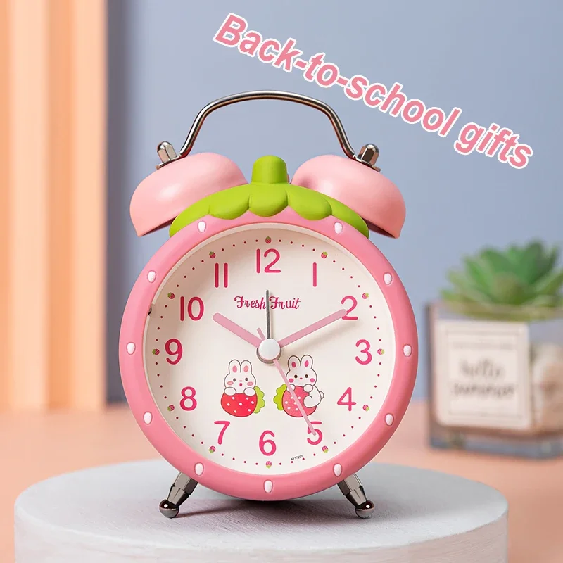 Strawberry children's alarm clock, quiet operation time, children's favorite desk clock, with night light function,