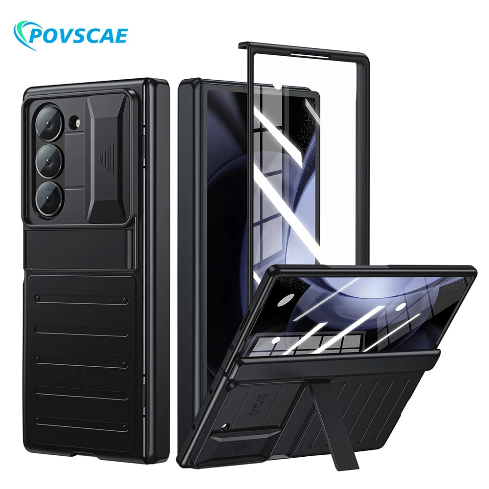 for Samsung Galaxy Z Fold 6 Case Armor All-Inclusive Hinge Protection With Hidden Holder Slide Camera Cover Screen Protector