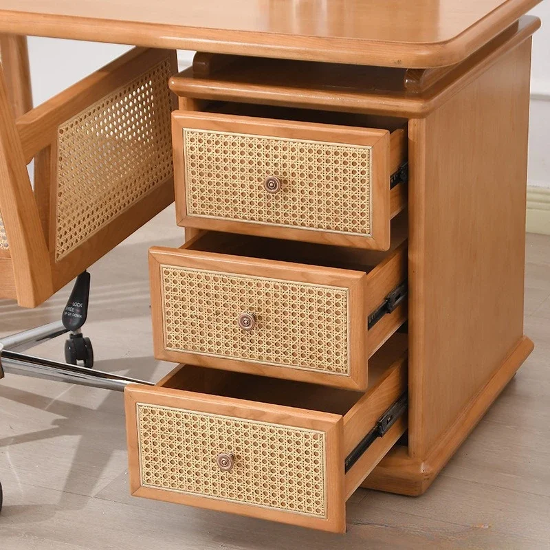 Nordic ins Japanese style, rattan log desk, home office writing desk, storage workbench