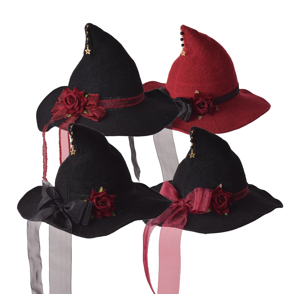 Sombrero de bruja gótico negro Lolita Festival fiesta arco sombrero de mago Cosplay sombreros de fiesta de Halloween