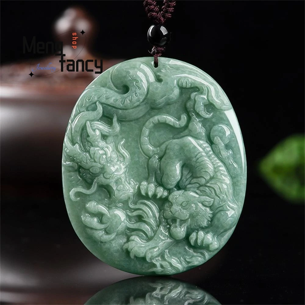 

Natural A-grade Jadeite Crouching Tigers and Hidden Dragons Zodiac Pendant National Style Mascots Exquisite Fashion Fine Jewelry