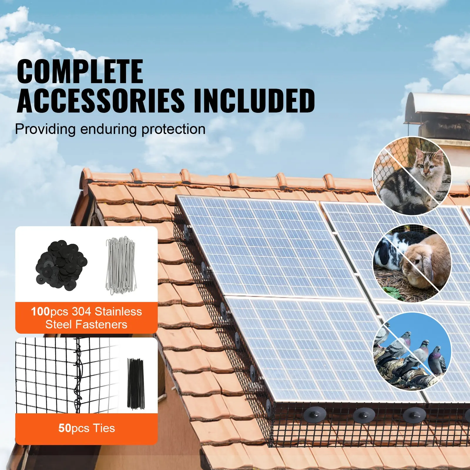 VEVOR Solar Panel Bird Guard Critter Guard Roll Kit  Stainless Steel Fasteners Solar Panel Rustproof PVC Coating Wire Roll Mesh