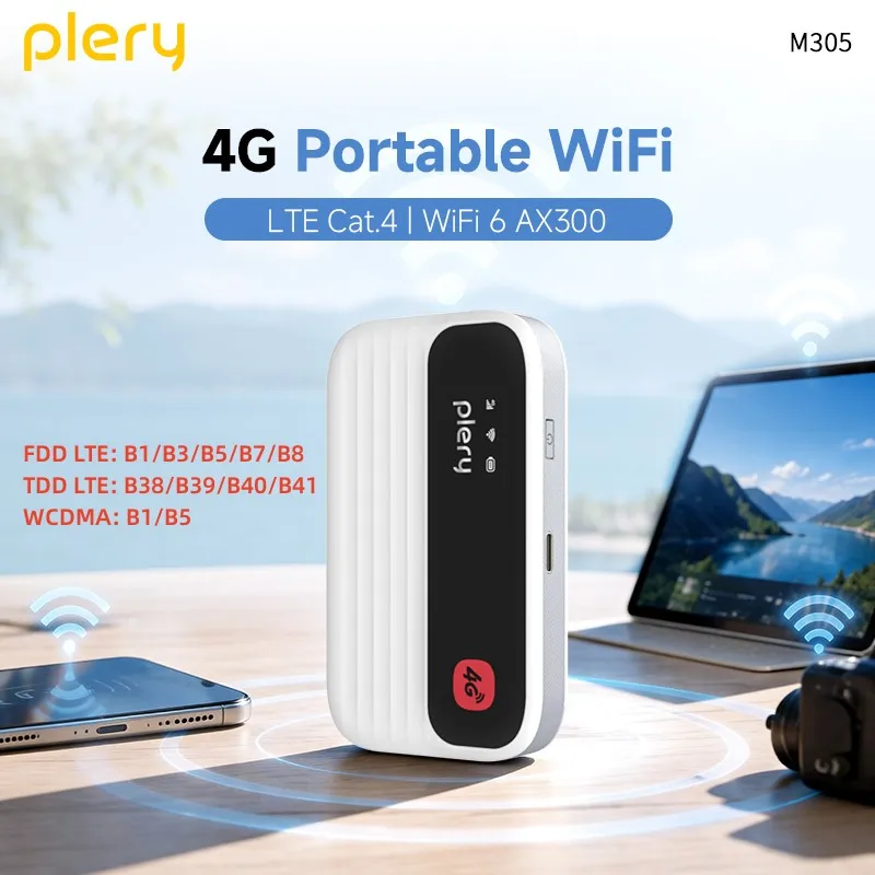 Plery M305 CT 4G LTE Cat.4 Portable WiFi6 AX300 Mobile Hotspot 150Mbps 3000mAh SIM Card Router WAN Port Only For Asian Regions