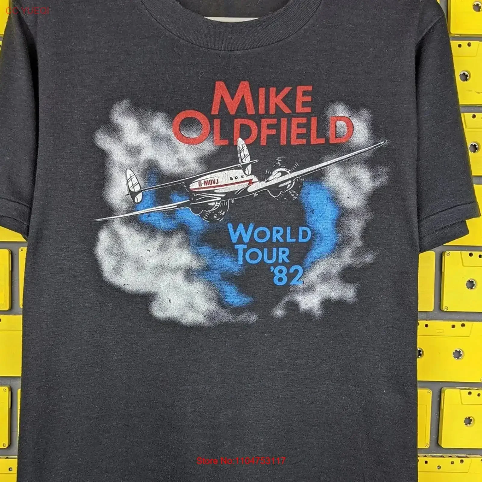Camiseta preta Mike Oldfield WORLD TOUR, todos os tamanhos, BF523, vintage, lavada, roupas de grife, streetwear, respirável, macia.