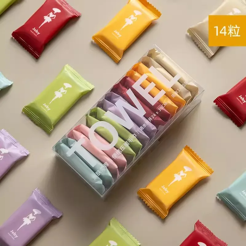 14 قطعة/صندوق مناشف الوجه القابل للتصرف المضغوطة المحمولة سميكة المدمجة للسفر الأسرة التخييم في الهواء الطلق مدرسة ماكياج تنظيف استخدام #1