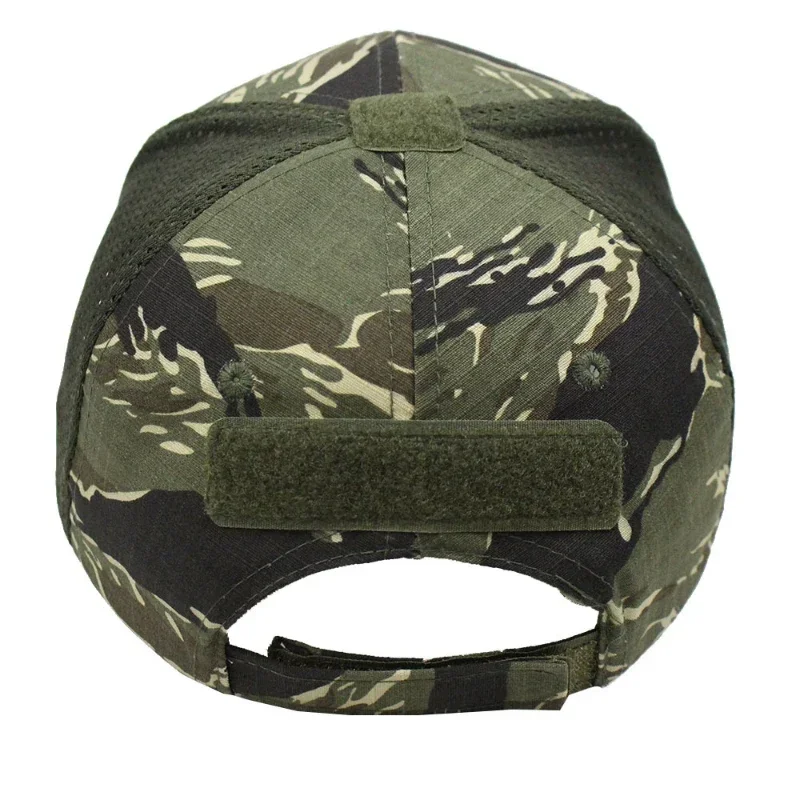 Boné ajustável de camuflagem exterior masculino, malha, tático, airsoft, pesca, caça, caminhada, basquetebol, chapéu snapback, adulto